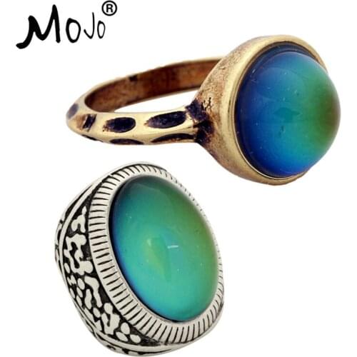 2PCS Vintage Bohemia Retro Color Change Mood Ring Emotion Feeling Changeable Ring Temperature Control Ring for Women RG002-RS031