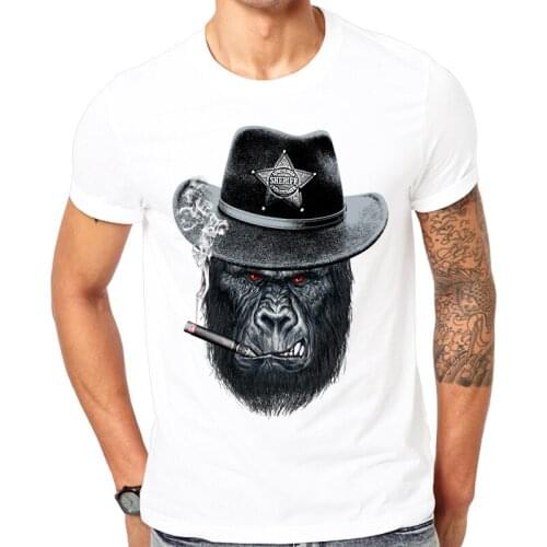 2019 Fashion short sleeve Cigar Monkey printed men t-shirt cool design mens white shirt animal T-shirt casual mens t shirts