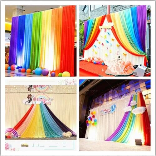 3m*6m ice silk Wedding Backdrop with Rainbow Swags Backcloth Party Curtain Celebration Stage Curtain Performance Background wall