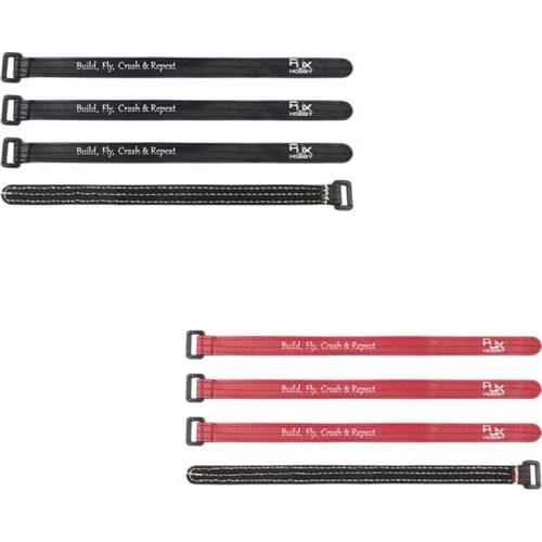 RJXHobby 300*15mm Non-Slip Silicone FPV Battery Straps for 250 Drone 4pcs Red Black