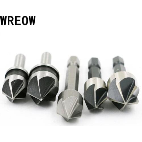 5pcs 82 Degree Chamfer Angle HSS 5 Flute Countersink Drill Bit Set Tool Power Tool Set for Sunk Bore and Tapered Bore