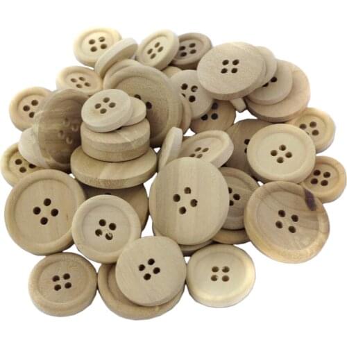 50 Piece 4 Hole Round Wooden Buttons Handmade Wood Crafts DIY Clothes Sewing Accessories 15mm/20mm/25mm Assorted