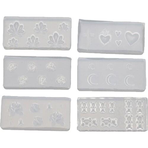 6Pcs Handmade Stat Moon Cross Flower Bear Nail Art Silicone Mold Kit Nail Carving Mold Nail Art Templates Maincure Tools