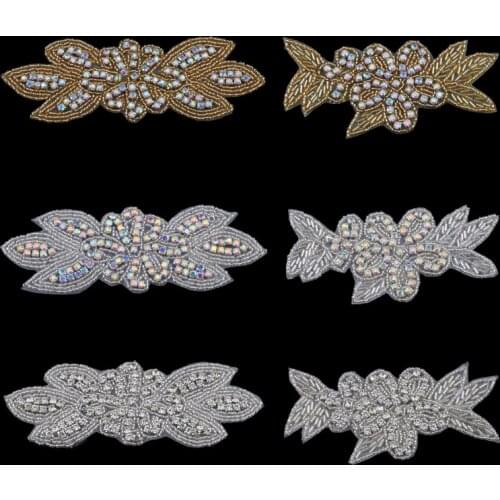 6PC Handmade Bling Beaded AB Rhinestone Applique Sew On Manual Flatback Crystal Flower Cloth Applique for Dresses Craft Supplies
