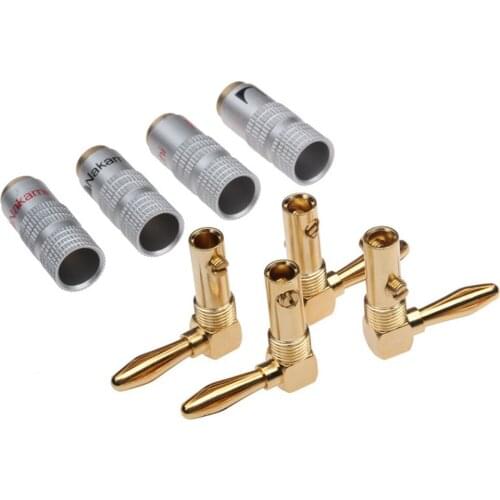 8PCS Nakamichi 4mm Right Angle 90 Degree Gold-Plated Banana Plug For Video Speaker Adapter Audio Connector