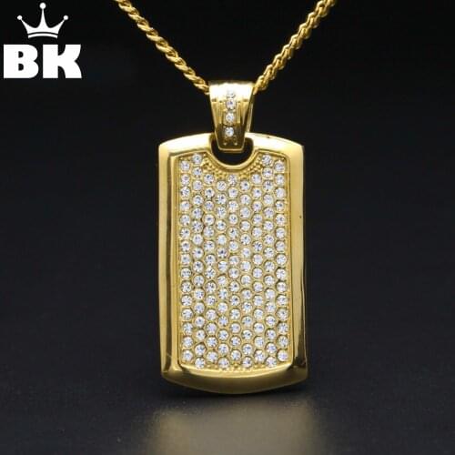 9 Row Ice Out Cz Diamonds Metal Dog Tag Necklace For Men Hip Hop Stainless Steel Gold Square Tag Charm Pendant Necklace