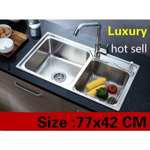 Free shipping Apartment kitchen double groove sink luxury do the dishes food grade 304 stainless steel hot sell 77x42 CM