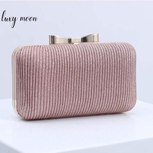Glitter Womens Evening Clutch Bag Wedding Bridal Party Purse and Handbag Cute Bow Lock Simple Solid Color Shoulder Bag ZD1908