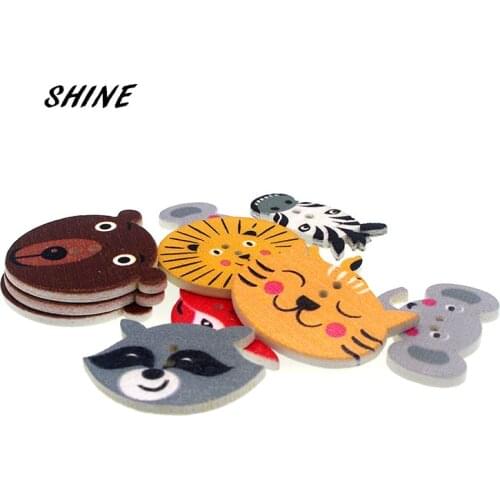 30PCs Wooden Sewing Buttons Scrapbooking Forest Animal Colorful Mixed Two Holes Cartoon Costura Botones bottoni botoes 20-30mm