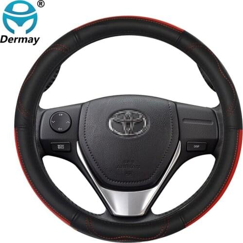 DERMAY Genuine Leather Car Steering Wheel Cover for Toyota Aqua Prius 20 30 Prius C Prius V Auto Accessories