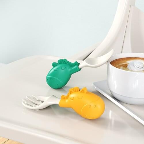 Baby Fork Spoon Silicone Short Handle Training Fork Spoon Learn To Eat Spoon Childrens Tableware Complementary Food Spoon Set