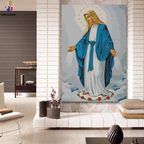 DIY colorings pictures by numbers with colors Virgin Mary Jesus mother picture drawing painting by numbers framed Home