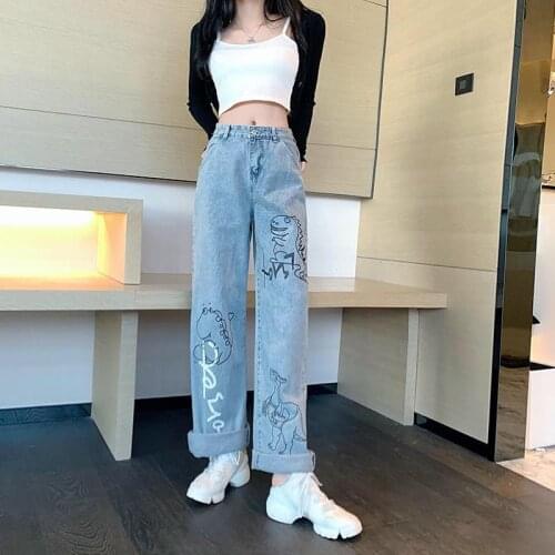 Casual Hip Hop Jeans Femme Cute Loose Womens Funny Jean Korean Fashion High Waist Harajuku High Street Trendy Pants Females