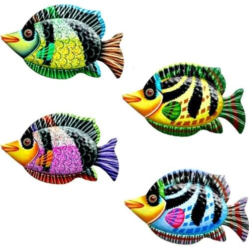 Fashion4pcs Metal Fish Wall Art For Home And Garden Decoration Outdoor Animales Jardin With Colour Iron Statues Sculptures