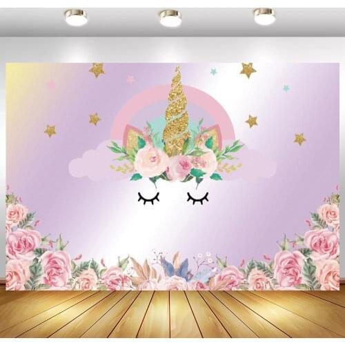 Unicorn Flowers Stars Birthday Photocall Photography Backdrops Newborn Backgrounds My First Communion Photophone Props