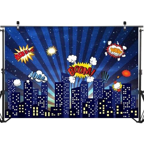 NeoBack Superhero Birthday Backdrop Baby Comics Poster Child Portrait Photography Backdrops Cityscape Background Photography