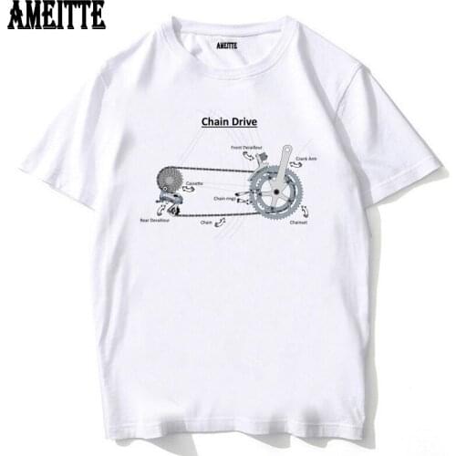 Funny Summer Bicycle Chain Drive Gear Shifting Print T-Shirt New Men Short Sleeve Bike Parts Design Boy Casual Tops White Tees