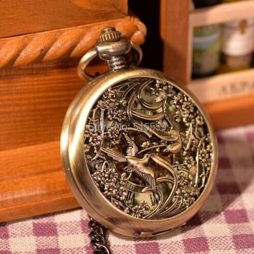 Hot Selling Fathers Day Gift Bronze Magpie Mechanical Pocket Watch Vintage Hand Wind Pocket Watch Wholesale