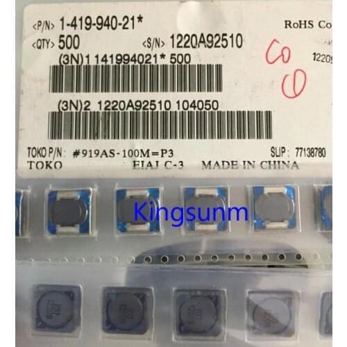 Free shipping 10pcs 919AS-100M=P3 10X10X4.5MM 10UH 5.7A TOKO patch closed copper coil inductance