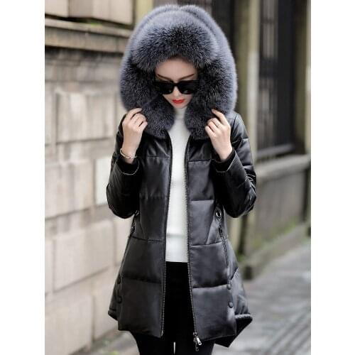 Jacket Leather Real Winter Coat Women Real Fox Fur Collar Down Jacket Women Sheepskin Coat Plus Size Veste Femme Z18067