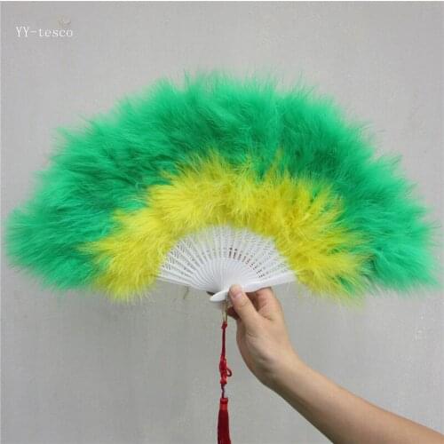 Beautiful Green high quality fluffy feather hand fan dance stage show props wedding party 1pcs Goose feather fan decoration