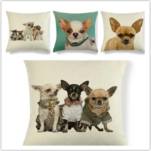 18" Linen Cushion Cover Pattern Home Case Chihuahua Animal Pillow Decorative Dog