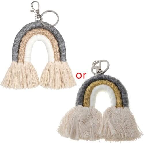 Fashion Weaving Rainbow Keychains for Women Tassel Macrame Keyrings Accessories Jewelry Drop Shipping