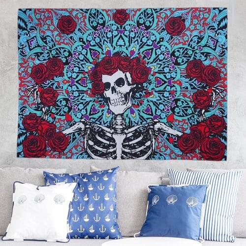 Fashion Sugar Skull Rose Tapestry Wall Hanging Mandala Wall Ar Bedspread Picnic Bedsheet Blanket