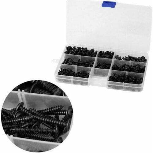 340pcs Round Head Black Body Machine Screws Set 8 Sizes Carbon Steel Tapping Screws Bolts Kit Assortment Box Set