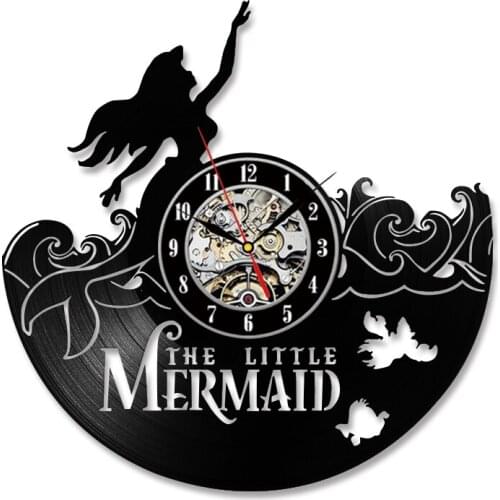 The Little Mermaid Ariel Vinyl Record Wall Clock Modern Design Home Decorative Hanging LED with 7colors Wall Clock