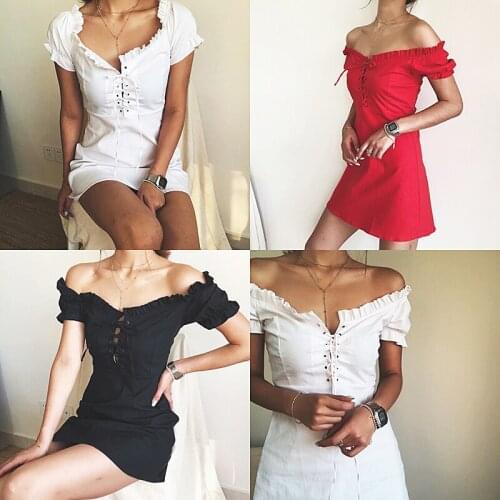 MRMT 2021 Brand New Womens Dress Ruffled Lantern Sleeve Drawstring High Waist Dress for Female with A Solid Collar Tops Dress