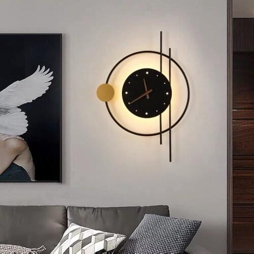 New hot selling Nordic minimalist mute clock wall lamp living room background wall clock art deco personality wall light