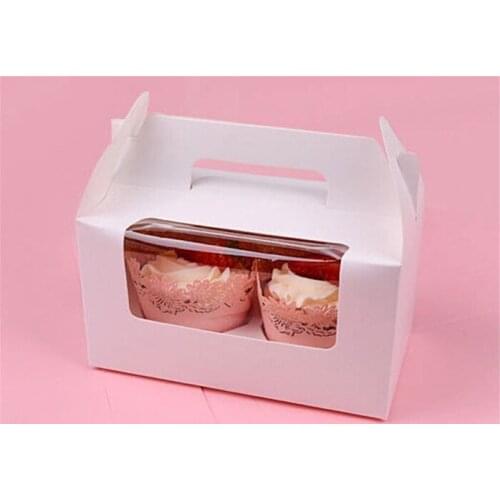 Wholesale 750pcs/lot Paper Party Cupcake boxes Cake Packaging Boxe holder 2pcs cupcake with handle