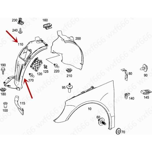 Car Front fender fender R300L R350 W251mer ced esb enzr classR280 R300 The front part of the fender lining Wheel cover panel