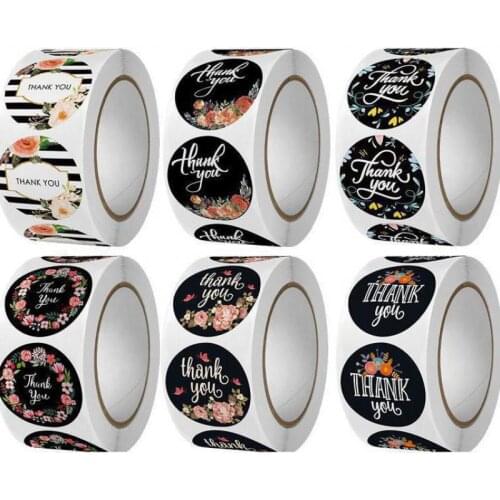 Flower Thank You Stickers Roll, 500pcs Self-Adhesive Thank You Labels Great for Wedding, Small Business,Bakeries, Handmade Goods