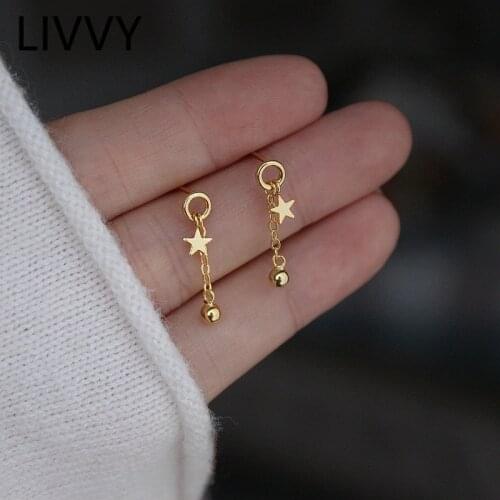 LIVVY Silver Color Ball Drop Earrings For Women Star Earring Lady Fashion Wedding Jewelry New Party Accessories Gifts