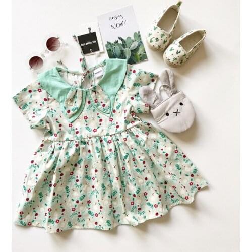 Tonytaobaby New Summer Dress Baby Girl Cute Green Bunny Collar Pure Cotton Dress Girls Dress