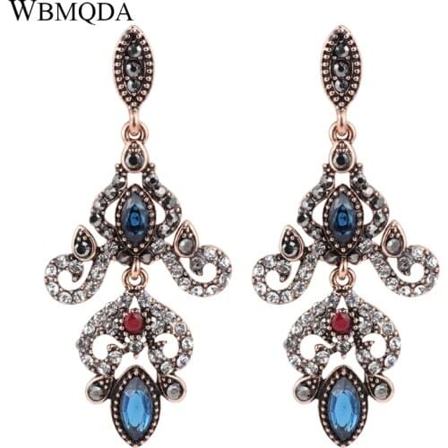 Wbmqda 2021 New Ethnic Bride Wedding Drop Earrings For Women Antique Gold Crystal Earrings Vintage Wedding Statement Jewelry