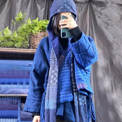 Johnature Women Vintage Hats Cotton Linen Chinese Style Warm Print Floral Blue Female Hats