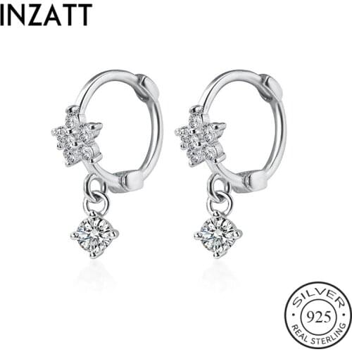 INZATT Real 925 Sterling Silver Zircon Flower Hoop Earrings For Fashion Women Party Fine Jewelry Minimalist Cute Accessories