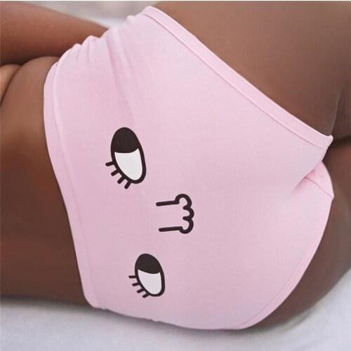Sanderala Cartoon Print Panties Women Cotton Shorts Bottom Mid Waist Stretchy High Cut Women Shorts Pink Cute Sexy Underwear