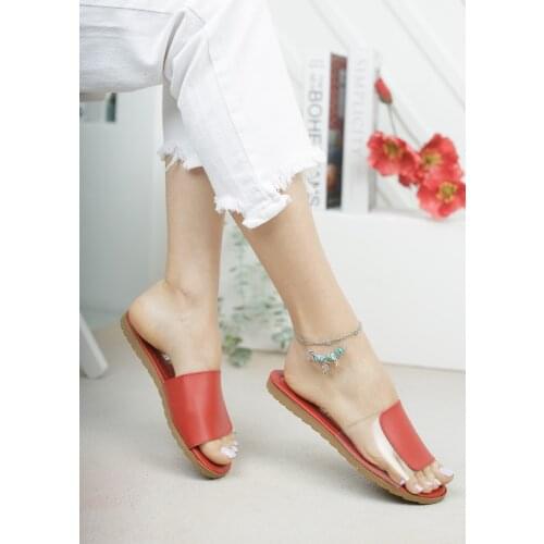 Womens Transparent KırmızıTerlik Stylish Soft, Home, Holiday Outing, Casual, Flat Heel transparent detailed elegant elegant