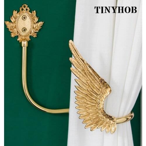 1 PC Artistic Drapery Holdback Wing Brass Curtain Hooks Vintage Metal Wall Hook European Style Curtains Accessoires
