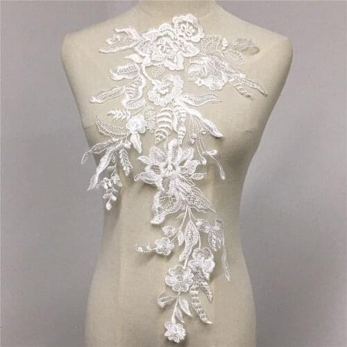 1 Piece 50*21cm Large Lace Applique In Ivory Embroidery Flower Mesh Sewing Trim Lace Fabric For Costume Design