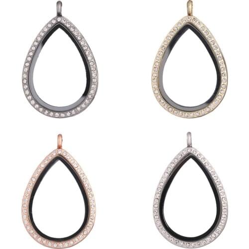 10pcs/lot 25mm teardrop Water drop Rhinestones/plain floating charms locket glass living memory lockets pendant for necklace