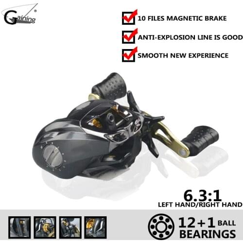 12+1BB 6.3:1 Baitcast Fishing Wheel High Speed Fishing Reel Right/Left Hand Casting Sea Fishing Reel Saltwater Baitcasting Wheel
