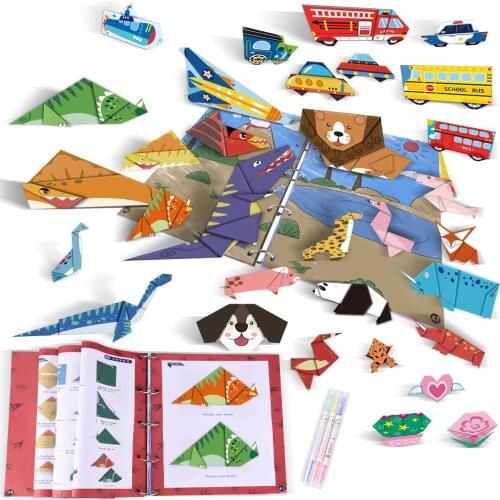 152pcs/set DIY Kids Craft Toys Cartoon Animal Origami Paper Square Cutting Kid Paper Art Puzzle Early Learning Educational Gift