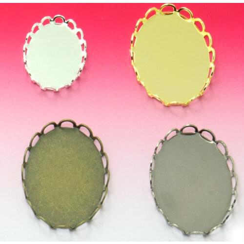 20pcs/lot 13*18/18*25/30*40mm Lace Edge Oval Cabochon diamond Setting Pendant Blank Tray Jewelry Making Accessories Wholesale