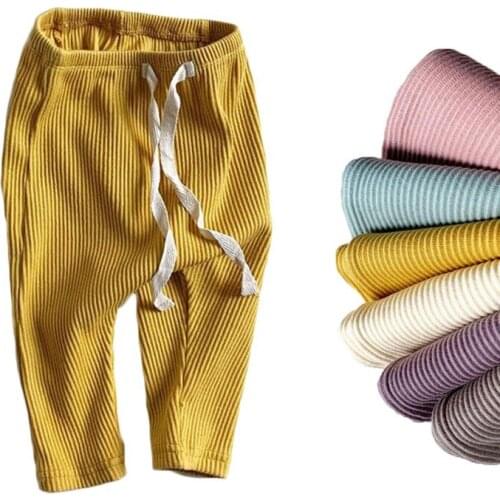 2020 Baby Girl Boy Clothes Pants Ribbed Elastic Striped Pant Newborn Girl Pants PP Pants Lace-up Trousers Infant Kids Clothing