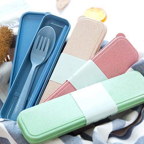 3Pcs/Set Portable Cute Kids Adult Utensils Tableware Cutlery Wheat Straw Spoon Fork Chopsticks For Travel Dinnerware Sets